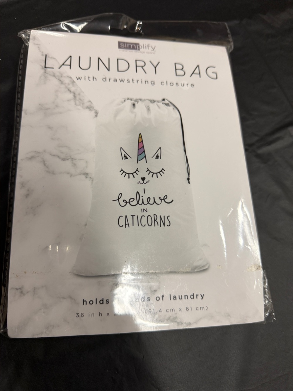 Laundry Bag with Caticorn Print - White with Multicolor Horn